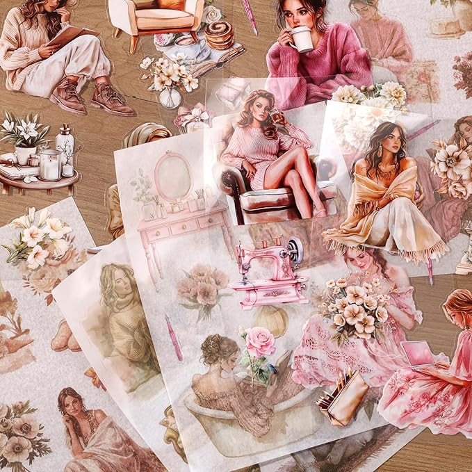 Scrapbooking Stickers 20 Sheets Pre-Cut 120 washi Stickers PET People Sticker Books for journaling Scrapbook Supplies Transparent Reading Girls Journal Sticker