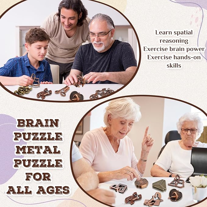 Yilloog 24 Pcs Metal Brain Teaser Puzzles Assortment for Adults Difficult Magic Puzzles Highly Hard Brain Games Iq Logic Test Disentanglement Game for Classroom Mind Challenge(Classic)