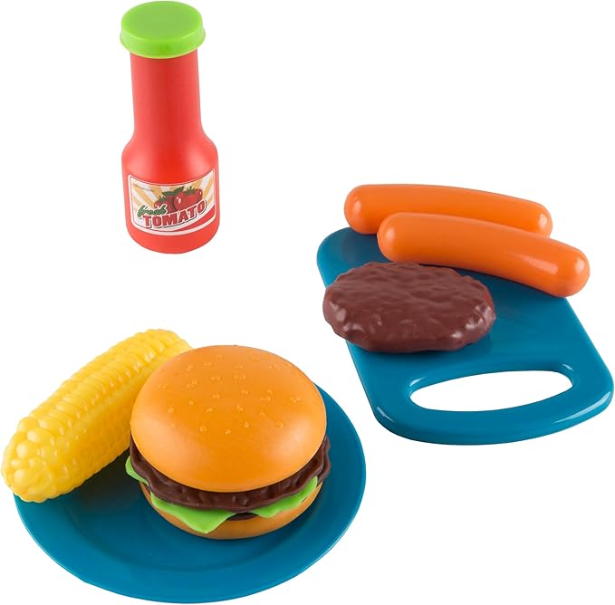 BBQ Grill Toy Set - Interactive Play Kitchen Set with Lights and Sounds, Wheels, Toy Food, and Cooking Accessories by Hey! Play!, Multicolor, (80-PP-TK081711)