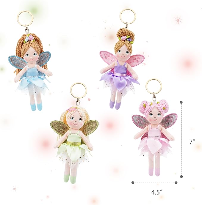 June Garden 7" Enchanted Garden 4 PCs Fairy Keychains Bundle - Plush Soft Keychain - Best Value