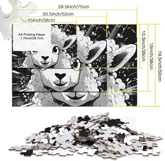 Sheep 1000 Pieces 3D Animal Thickened Wooden Jigsaw Puzzle for Adults Fun Toy Intellectual Game Home Decoration Stress Relief Toy Education Game Premium & Durable 1000pcs (75x50cm)