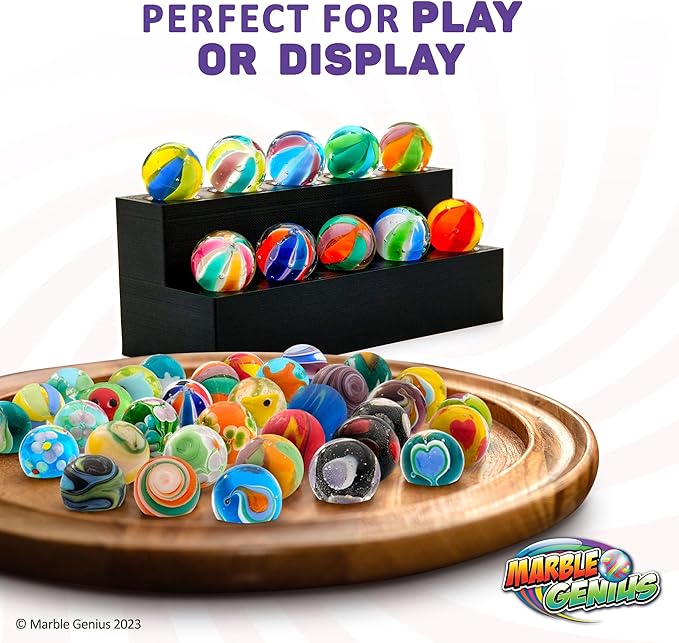 Marble Genius Handmade Glass Marbles - 16mm (5/8 in) Beach Blast, 10-Count - Beach Ball Pattern & Solid Glass Spheres for Collection & Marble Run