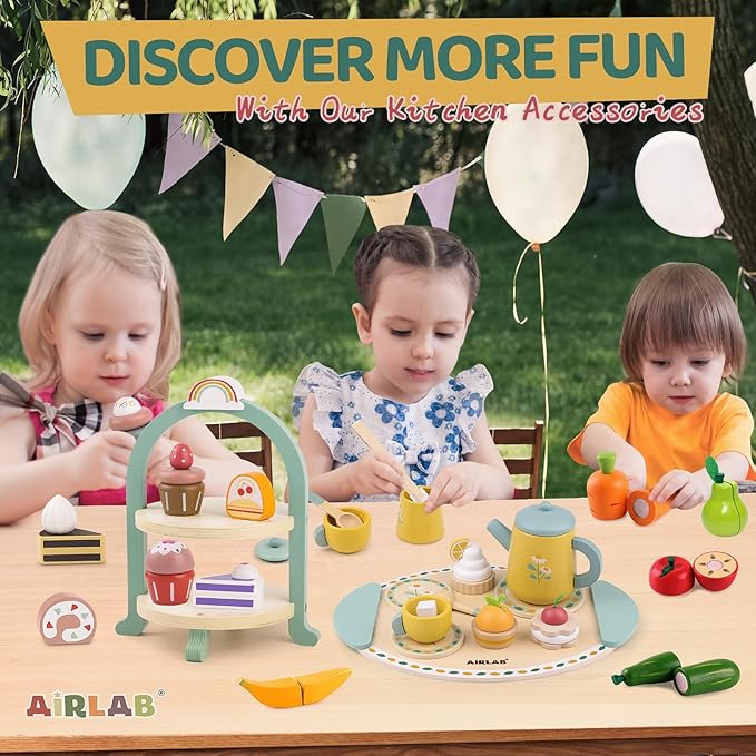 Tea Sets for Toddlers 3-5 Girl Birthday Gift 3 Year Old Princess Party Wooden Play Food Toy Sets for Kids Kitchen Accessories Age 3 4 5 6 Wood Educational Toys