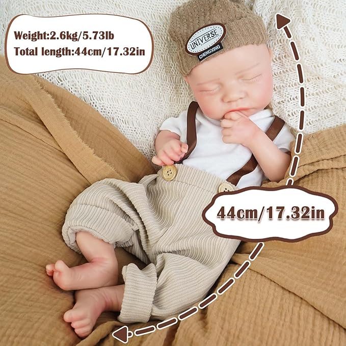 Boy 17.5 Inch, Full Silicone Baby Doll, Realistic Baby Dolls, Realistic Veins & Sleeping Pose, Not Vinyl, Reborn Baby Dolls Silicone Full Body, Gift Set