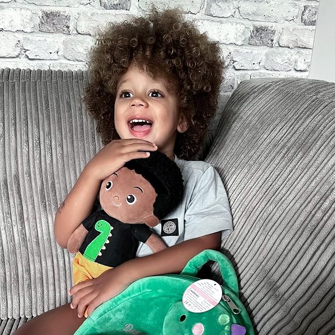 OUOZZZ 13" Black Baby Doll Toys for 1 + Year Old Boy Gifts, African American Doll Birthday Gifts for 1 Year Old Boy Christmas Plush Toys Gift for Toddler Kids Dinosaur