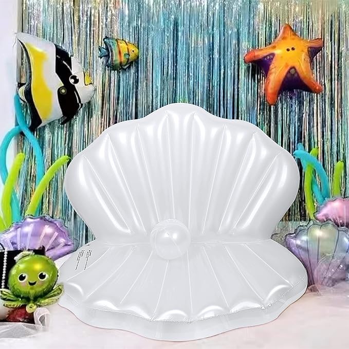 Zcaukya Inflatable Seashell Pool Float, Giant Clam Air-Filled Toys with Pearl Ball for Kids Birthday Party Swimming Pool Summer Beach Party Mermaid Ocean Theme Party Decor