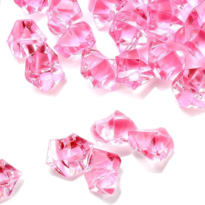 TeeLiy 150 PCS Acrylic Pink Crushed Ice Rock Crystals Treasure Gem Plastic Fake Ice for Vase Fillers Decoration, Table Scatters, Event, Wedding, Arts & Crafts, Home Birthday Decoration