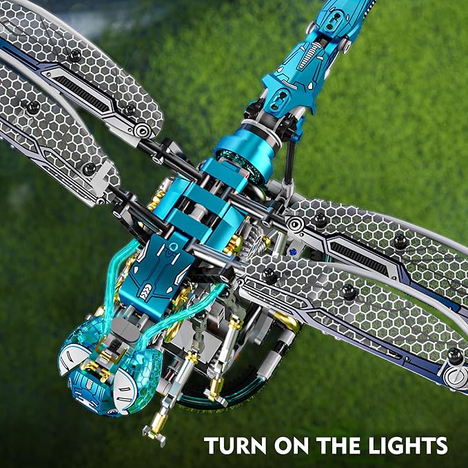 Mechanical Dragonfly Building Blocks for Adults, Insect Animal World Model with LED Light & Display Stand, Educational STEM Toys for Teens 14+ and Adult Home or Office Décor (866PCS)