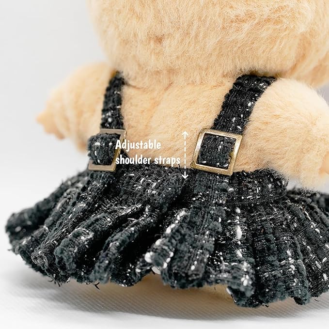 Clothes for 17cm Dolls, Premium Dolls Accessories with Chic Black Bow Spaghetti-Strap Dress Set, High-End Fashion Outfit for Play & Display