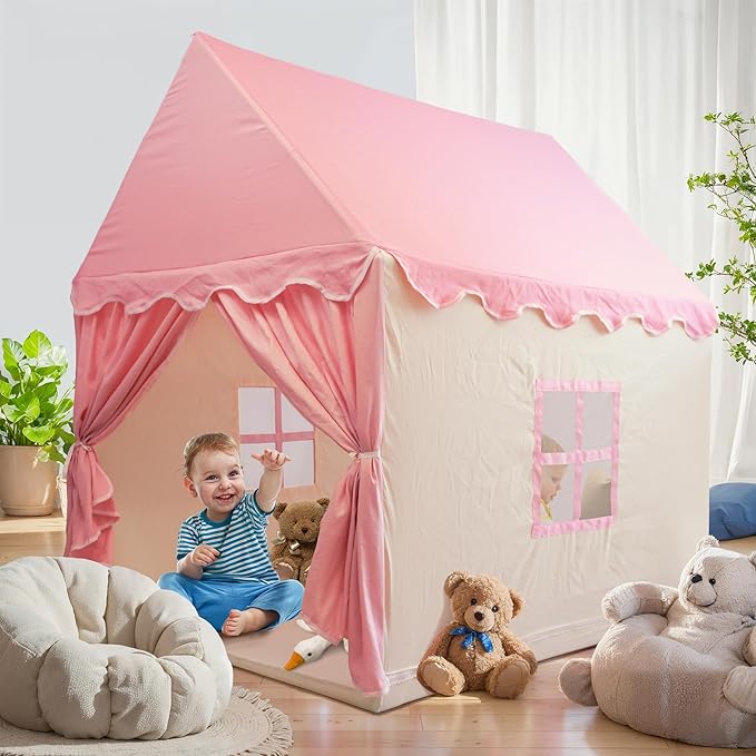TTLOJ Gift for Christmas Kids Play Tents for Girls, Princess Castle Tent, Large Fairy Playhouse Gift Toys for Girl Toddler Children Play House, Fairy Tale Teepee Tent Indoor Outdoor-Pink Realm