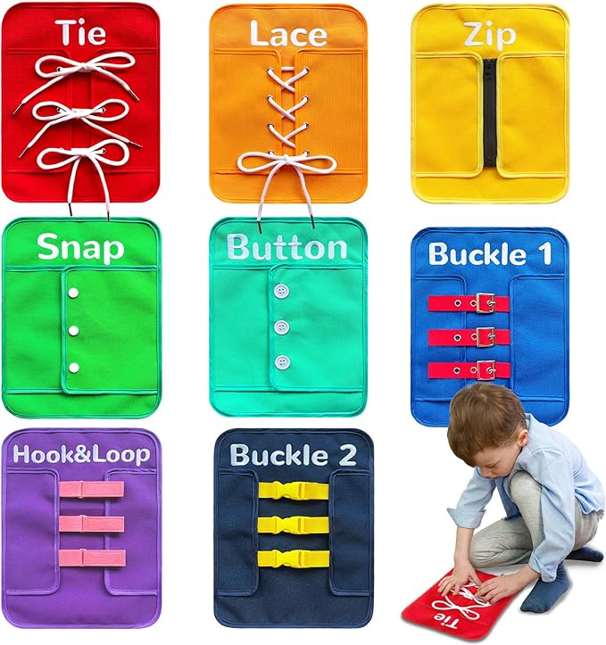 Montessori Fine Motor Toys for Toddlers, Basic Life Skills Early Learning Sensory Toys for 2 3 4 5 Year Old, Learn to Dress Preschool Homeschool Kindergarten Must Haves
