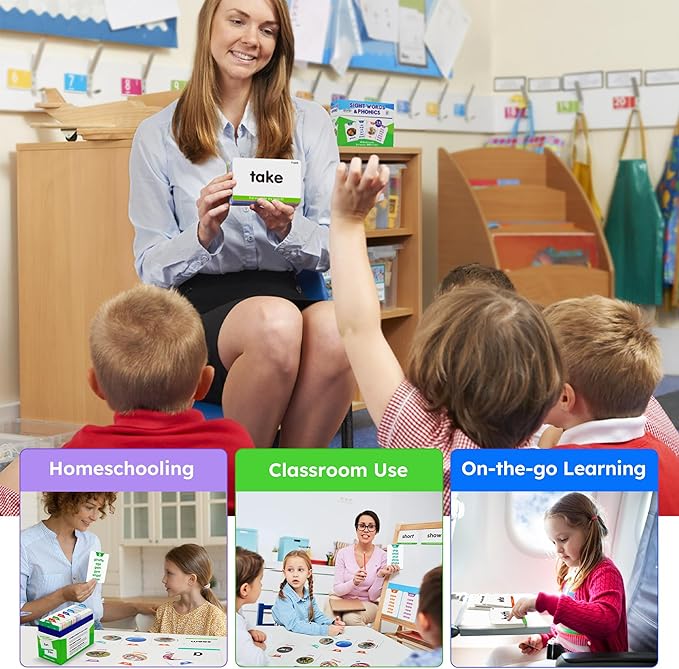 BenBen 650 Sight Words & Phonics Flash Cards, Learn to Read CVC, Blends, Long Vowel Sounds, Dolch & Fry High Frequency Site Words for Pre-k Kindergarten 1st 2nd 3rd Grade Kids Ages 3-9