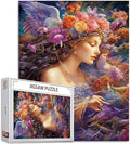 Tucocoo Beautiful Girl Jigsaw Puzzles for Adults 1000 Pieces, Abstract Flowers Fairy Woman Art Jigsaw Puzzle Colorful DIY Puzzles for Home Decoration Gifts, Family Puzzle Perfect for Game Nights