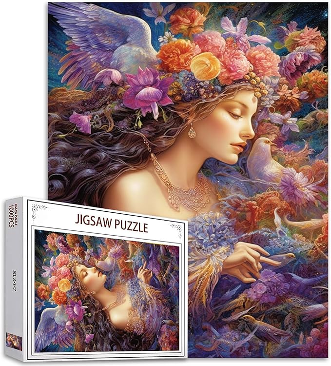 Tucocoo Beautiful Girl Jigsaw Puzzles for Adults 1000 Pieces, Abstract Flowers Fairy Woman Art Jigsaw Puzzle Colorful DIY Puzzles for Home Decoration Gifts, Family Puzzle Perfect for Game Nights