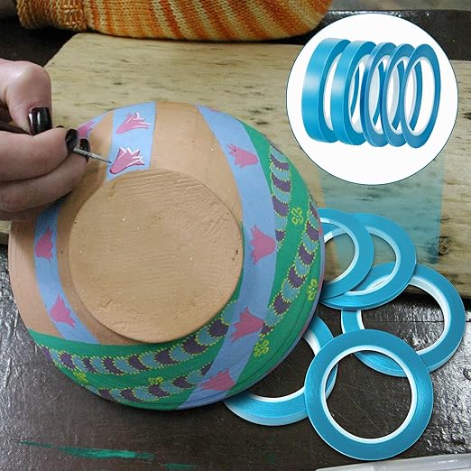 Xuniea 5 Rolls of Vinyl Tape Masking Tape Automotive Car Auto Paint for Curves, High Temperature Vinyl Low Tack(1/16 Inch, 1/8 Inch, 1/4 Inch, 1/2 Inch, 3/4 Inch, Blue)