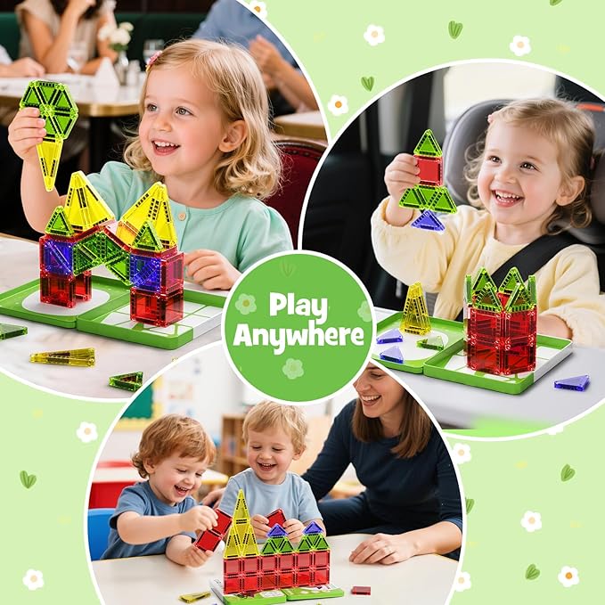 Mini Magnetic Tiles - 26PCS Travel Magnetic Building Set with Storage Iron Box，STEM Educational Toys for Kids Ages 3+ ，Portable Construction Toys for Toddlers, Boys & Girls