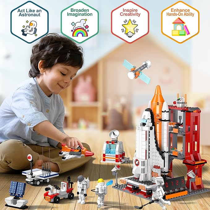 Space Shuttle Rocket Building Kit, 888PCS STEM Toy Block Set for Kids Ages 6+, 11 in 1 Aerospace Construction Toys, Educational Gift for Boys Girls Birthday Christmas