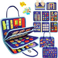 MAJAVI Busy Book for Toddlers 1-3, Montessori Toys Busy Board for 1 2 3 4 Year Old Boy Girl Birthday Gift - 5 in 1 Quiet Activity Book with Life Skills, Cognition, Sorting, Matching, Blue