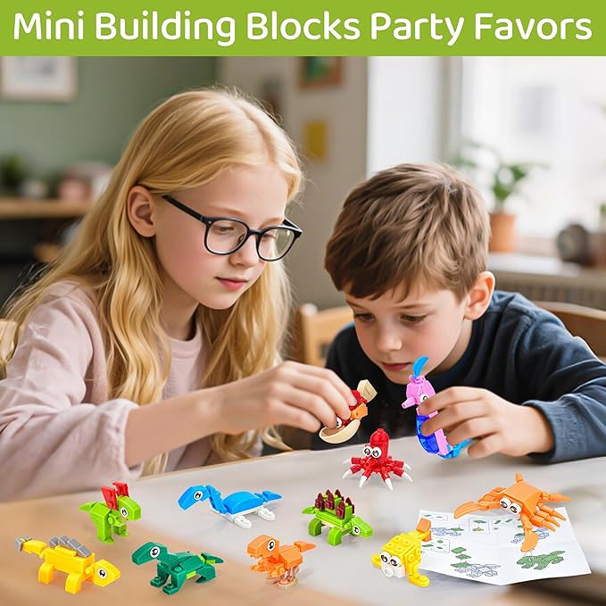 24 Packs Mini Building Blocks Animal Set Pinata Stuffers Prize Box Toys for Kids Classroom Activity with Themes of Dinosaur and Sea Creatures