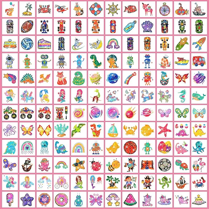 Partywind 408 Glitter Styles Kids Temporary Tattoos for Boys Girls, Individually Wrapped Tattoo Stickers for Kids Party Goodie Bag Stuffers, Birthday Party Supplies Favors for Children Games