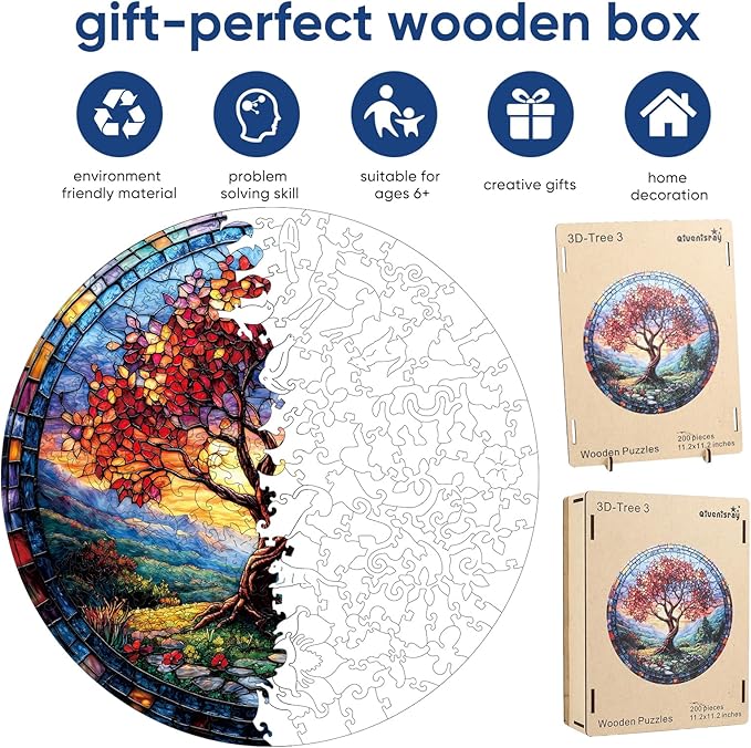 Wooden Puzzles for Adults 500 Pieces, Glass Redwood Tree Jigsaw Puzzles for Kids, 16.5x16.5in, Royal, Unique Shape Adult Puzzles, Irregular Creative for Adults Family Game