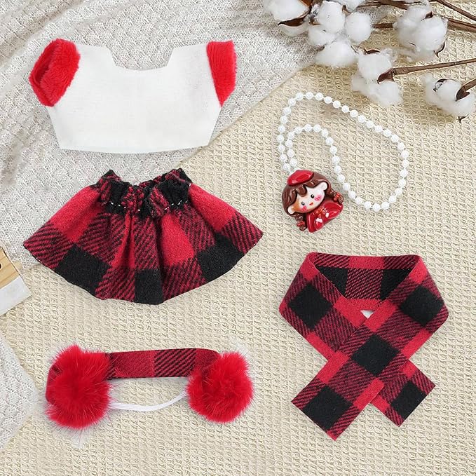 17cm Doll Clothes Set-Adorable Outfits for Dolls-Stylish Accessaries Clothes Dress-Up-Replaceable Clothing Collections, Includes Hat, Top, Skirt(Red-Style A)