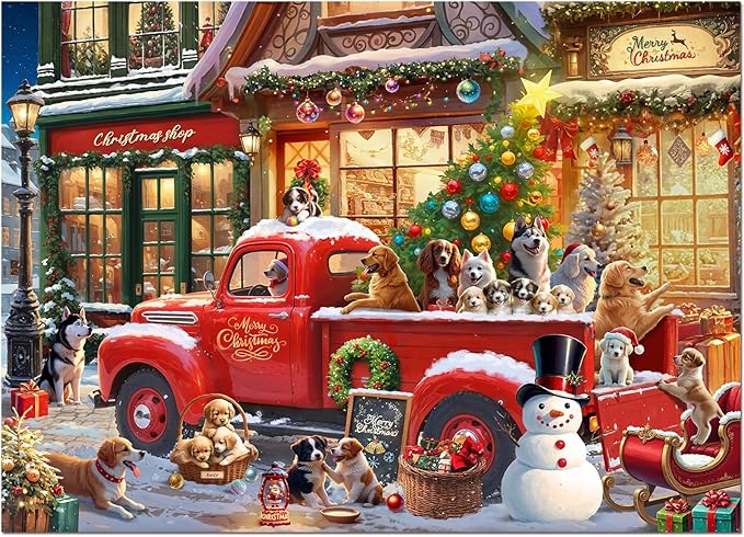 1000 Pieces Christmas Puzzles for Adults and Teenagers, Dogs' Christmas Jigsaw Puzzles Family Games, Gifts for Adults and Kids