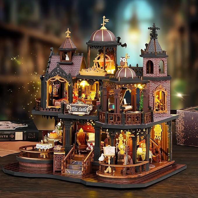 Miniature House Kit, Tiny House Kit with LED, DIY Mini House Building Kits for Adults to Building, Unique Gift for Birthday Christmas, Ancient Castle