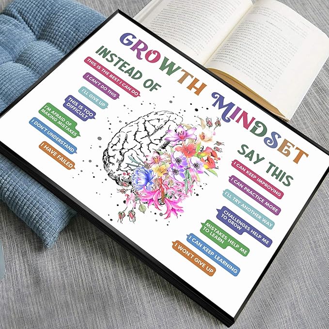 uoyien Classroom Growth Mindset Affirmations for Kids Mental Health Posters Brain Poster Psychology Special Education Calm Corner Wall Art Office Therapy Canvas Wall Decor Prints 16x24in Metal Framed