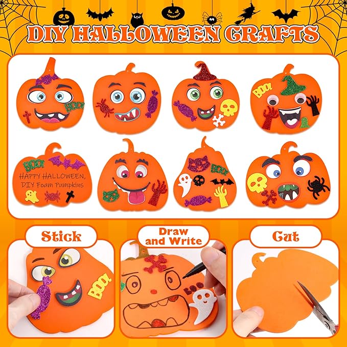 OCHIDO 312 PCS Halloween Crafts for Kids, DIY Foam Pumpkins for Craft Bulk, Halloween Arts and Crafts for Party Favors Supplies, Halloween's Decorations, Classroom Craft Activities