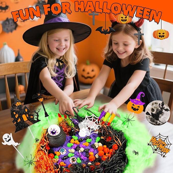 Bbiamsleep Halloween Sensory Bin, 141 Pcs Halloween Sensory Sand Kit with Color Sand for Birthday Party