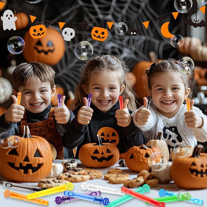 400PCS Halloween Party Favor, Halloween Bubble Wands for Kids, Halloween Trick or Treat Toys, Goodies Bag Fillers, Pinata Fillers, Mini Bubble Wands for Party Supplies