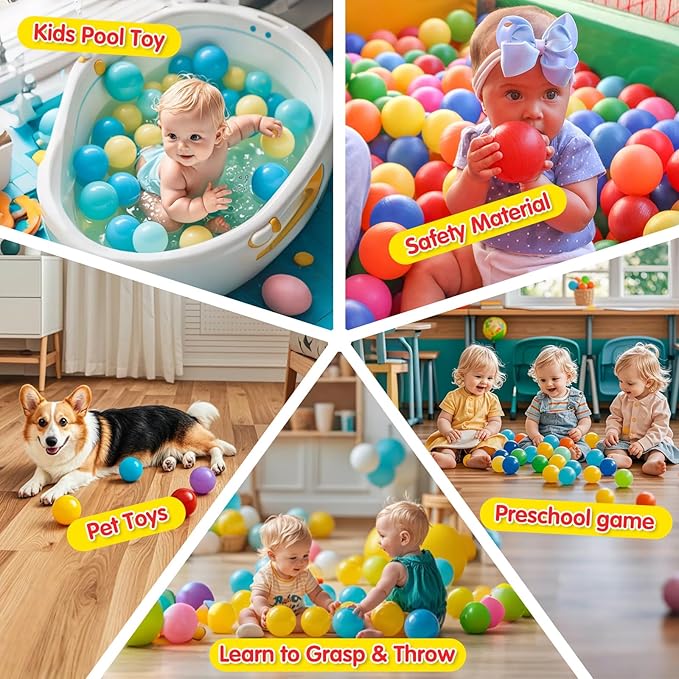 Ball Pit Balls Pack of 100 200 500 - Star and Round Set BPA Free Phthalate Free Non-Toxic Crush Proof Play Balls Soft Plastic Balls for Toddlers Baby Kids Birthday Pool Tent Party