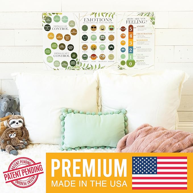 Hadley Designs Feelings Chart For Kids Ages 4-8 - Emotions Chart For Toddlers 3-5, Counseling Feelings Posters For Classroom Calming Corner, Social Emotional Learning Posters, Greenery Classroom Decor