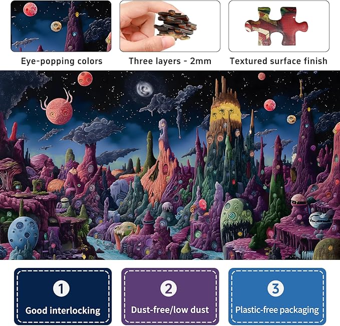 Glow-in-The-Dark Jigsaw Puzzles for Adults 1000 Pieces, Monster Planet Puzzles, Difficult Challenging Unique Puzzle for Adults,6 Colors on Back, Puzzle Size 26.6x19.2