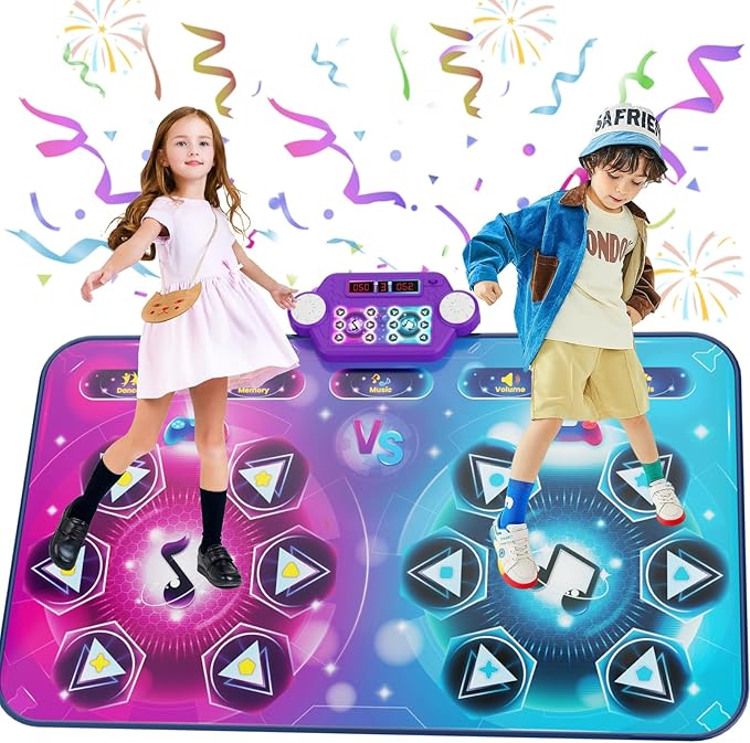 Rechargeable Dance Mat - Double User Play Mat with Extra Large Size (59*38 in), Dancing Music, Challenge Game, Piano Mode, LED Lights, Christmas Birthday Gift for Kids Girls Boys 3-12 Year Old