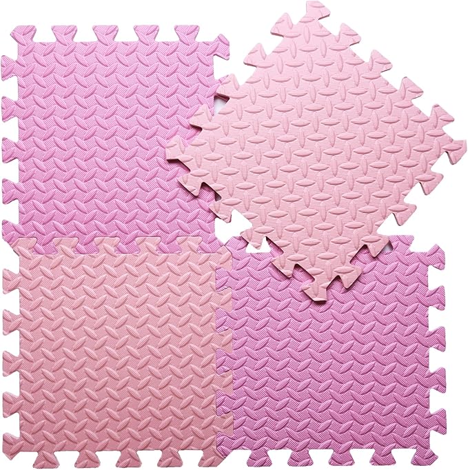 Foam Play Mat for Baby, 0.4 Inch Thick Foam Interlocking Floor Mats, Soft Non-Toxic Baby Playmat, Solid Colored Puzzle Play Mat Kids Floor Mats, 16 Tiles, Pink/Loli Pink