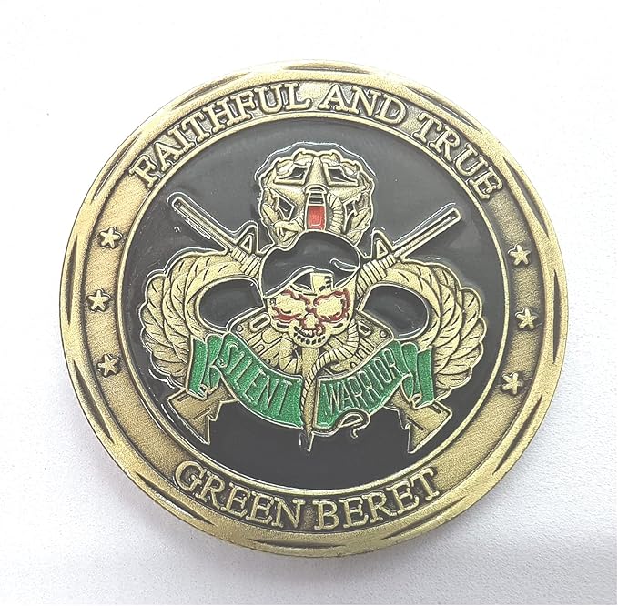 Military Challenge Coin USA Army Special Forces - Green Beret Faithful & True Valor Military Gift for Soldiers & Veterans - Disabled Veteran Owned Business - Army Prayer