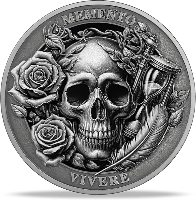 AtSKnSK Memento Mori Coin Momento Mori Coin Skull Coin Stoic Gifts Memento Mori Calendar Living Memento Mori Amor Fati Coin (Memento Mori Coin - 1)