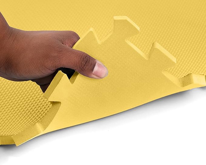 FlooringInc's 1/2" Soft Non-Toxic Baby Play Mat, Toddler Playmat, Colorful Puzzle PlayMat, Floor Mats for Kids & Babies, EVA Foam Interlocking Tiles for Nursery & Playroom | Yellow, 4 Tiles, 16 Sq/Ft