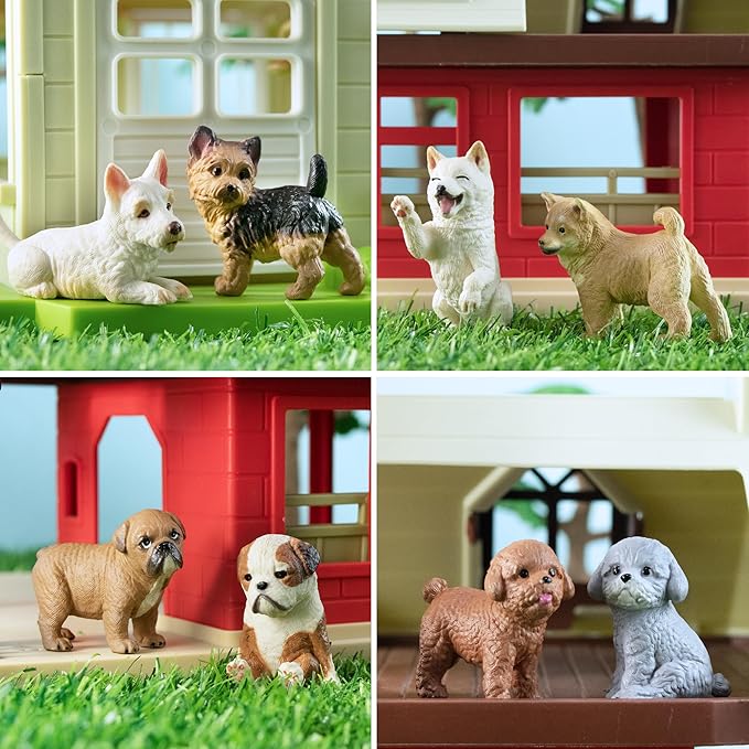 12PCS Dog Figurines, Realistic Plastic Puppy Figurines, Hand Painted Emulational Tiny Dogs Animals Toy, Dog Cake Topper Easter Egg Birthday Gift for Kids and Toddlers