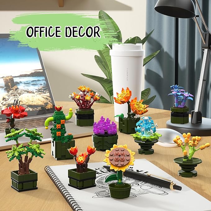 NUTCRACKER 12Pcs/Set Succulent Flower Building Set, Flower Bonsai Botanical Collection Toy Building Kit, DIY Mini Flower Model Home Decor, Easter Birthday Gift for Adult Women Girls (987 Pieces)