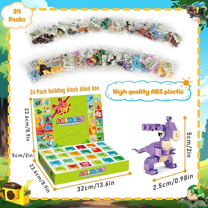 MOONTOY 48 Packs Party Favors for Kids, 3-in-1 Mini Animals Building Blocks Sets for Easter, Birthday, Goodie Bag Stuffers, Classroom Prizes for Boys Girls Ages 3-12