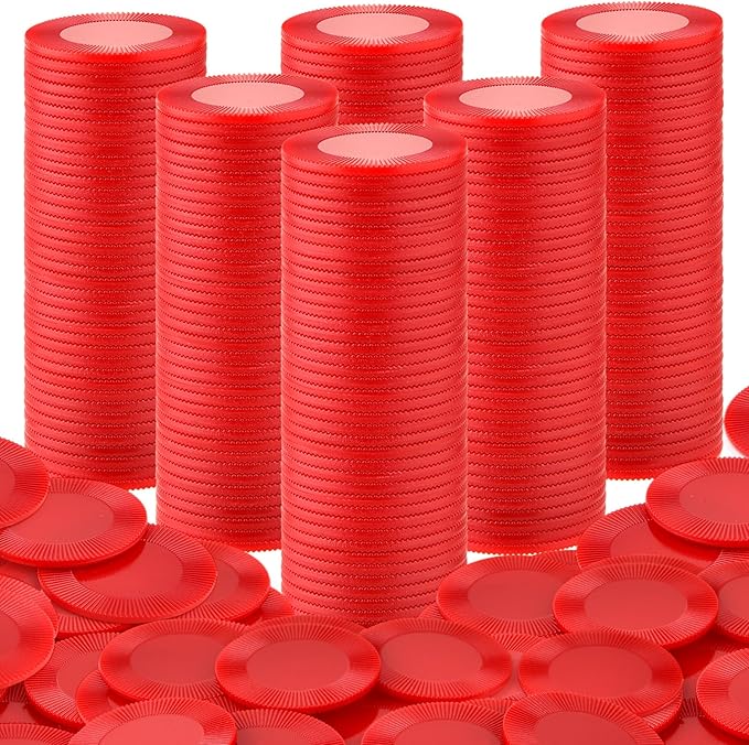 Coopay 600 Pieces Plastic Poker Chips Bingo Chip Bulk Learning Counters Disks Poker Card Game Counting Markers for Math Practice, Game Tokens and Teaching Rewards, 38 mm/ 1.5 Inches (Red)