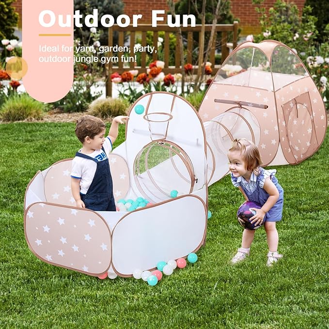 3 in 1 Kids Play Tent: with Baby Ball Pit and Play Tunnel - Children Indoor Outdoor Playhouse with Climbing Tunnel Toy for Toddlers - Boys Girls Birthday Gift for Year Old Child