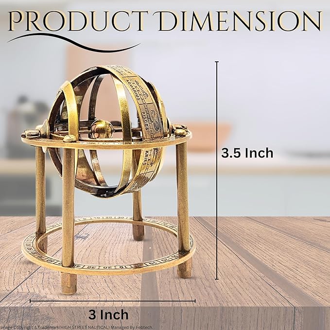 Antique Style Nautical Brass Armillary Sphere World Globe Astrolabe Mounted - Perfect Decor Accent for Office