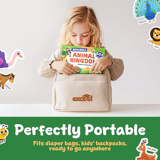 Excool Club 10 Pages Reusable Jelly Stickers for Toddlers - Waterproof Reusable Sticker Book for Kids, Easy to Clean Removable Animal Stickers for Kids, Sticker Books for Toddlers