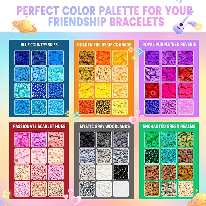 Goldwise Friendship Bracelet Kit 4 Boxes-13078 Pcs 72 Colors Bracelet Making Kits with Clay, Glass Seed and 3 Styles Letter Beads with Charms for DIY Craft Gift