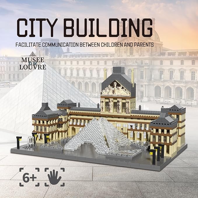 Paris Louvre Museum Building Blocks Iconic Landmark Model Toy for Teens Adults & Collectors 3D Puzzle Set for Educational and Decorative Fun