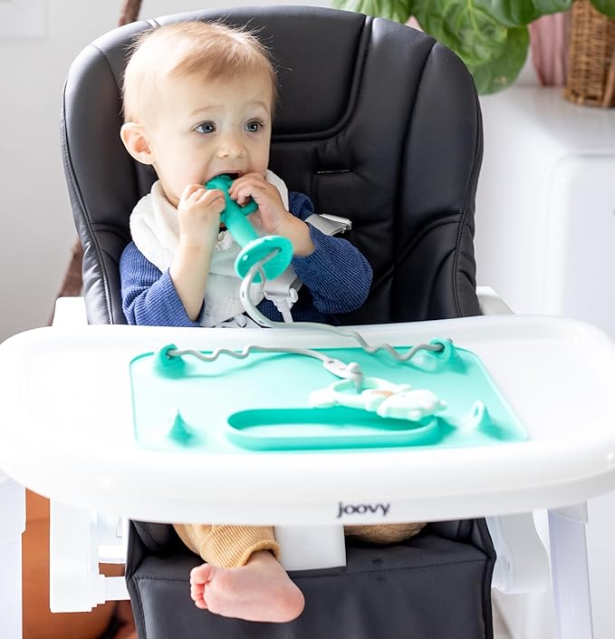 Busy Baby Teething Spoon - 2-in-1 Teether and Training Spoon for Self Feeding, Dishwasher Safe, BPA Free, Food Grade Silicone (Pewter)
